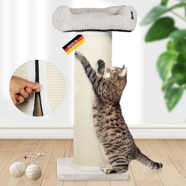 Lycce Kratzbaum FRIEDA XXL Kratztonne mit austauschbaren Sisalmatten und waschbarem Cord-Bezug in Beige - Bild 1