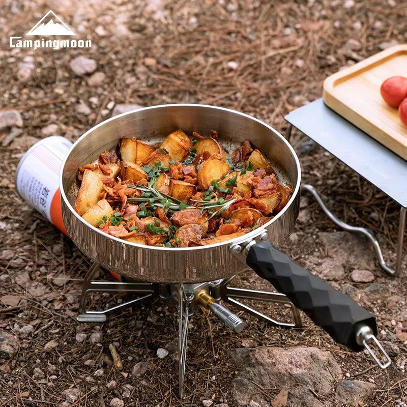 CMPIANGMOON CC-19 Camping-Stahlbratpfanne aus Edelstahl mit abnehmbarem Griff, Silber - Bild 3