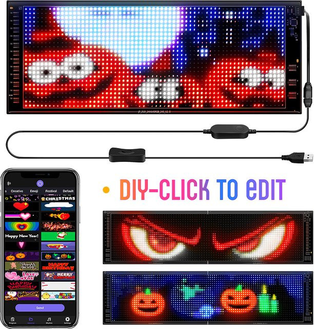 Programmierbares Doppelreihiges LED-Matrix-Schild in Schwarz mit App-Steuerung und RGB-Multicolor-Anzeige für Auto- und Ladenwerbung - Bild 1