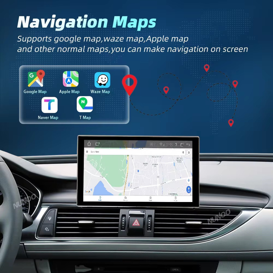 NUNOO Android 14 Multimedia-Player für Audi A6 C7 und A7 (2012-2018) mit Wireless CarPlay, Android Auto, Qualcomm Prozessor, GPS, Wi-Fi und Bluetooth in Schwarz - Bild 4