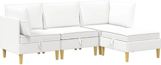 vidaXL Wohnzimmergarnitur in L-Form aus weißem Stoff mit Ecksofas, Mittelsofa, Fußhocker und Kissen - Bild 1