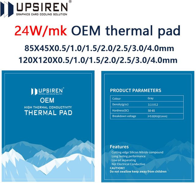 Upsiren Thermo Pad Leitfähiges Silikonpad für GPU und CPU in Grau, 85 x 45 mm und 120 x 120 mm - Bild 1