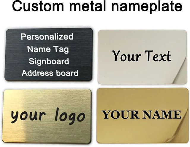 Individuell gravierte Namensschilder und Identifikationsplatten aus Edelstahl 304 in Silber, B/H: 86 x 54 mm - Bild 1
