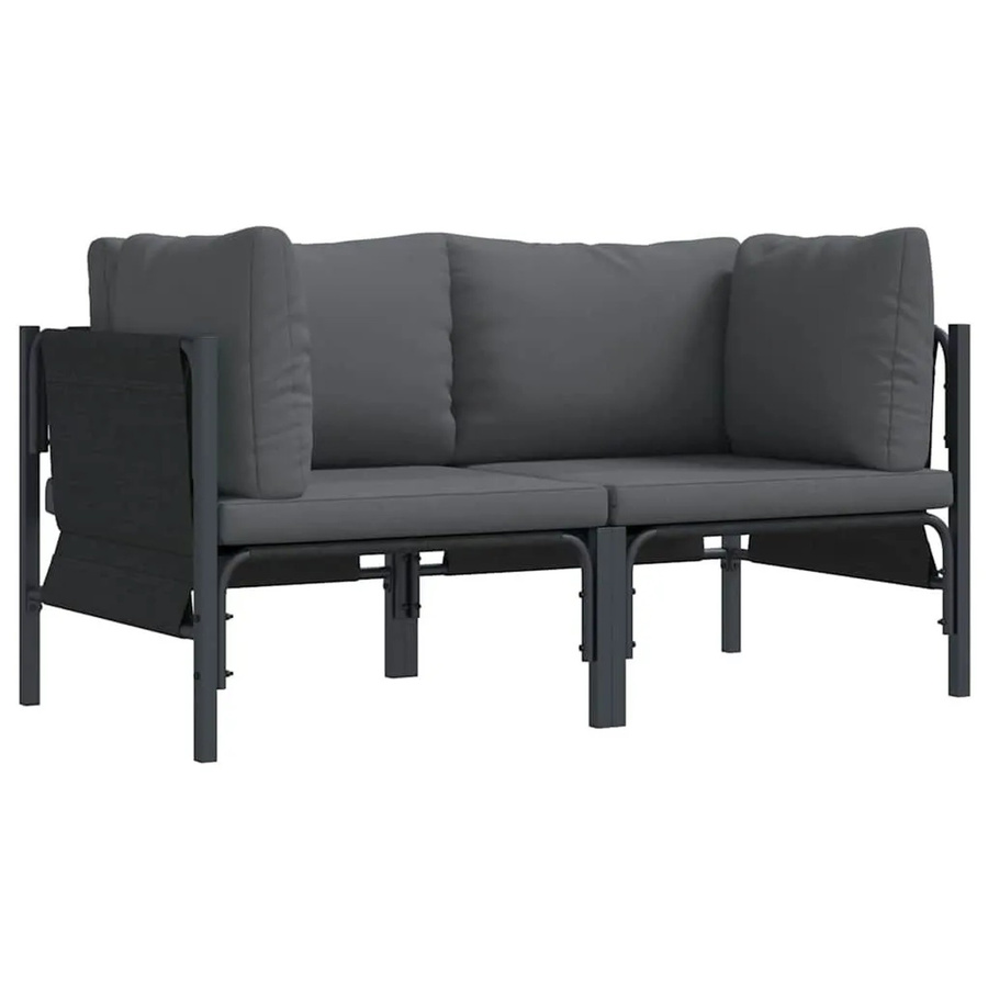 vidaXL Gartenmöbel Set L-Form mit Kissen in Anthrazit aus Stahl, 2er Set, B/T/H: 80 x 80 x 71 cm - Bild 2