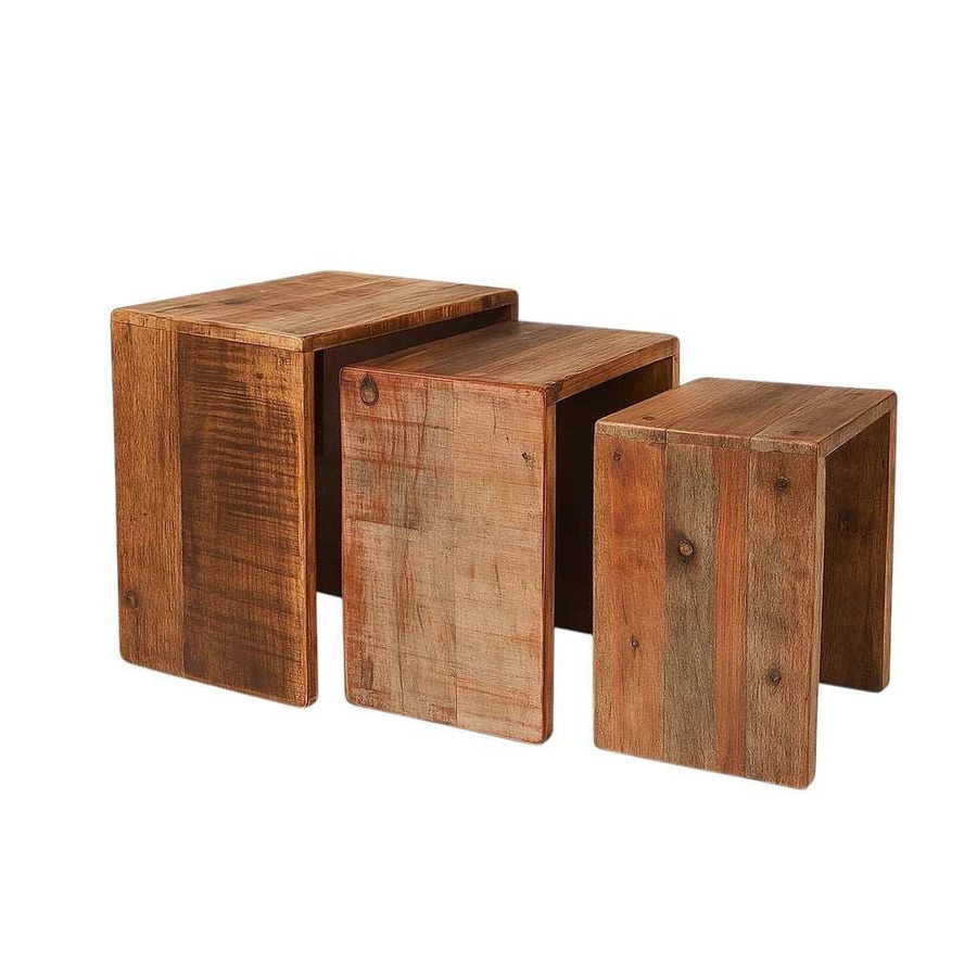 House of Nature Beistelltisch-Set Timber Trio aus Holz in Braun mit verschachtelten Tischplatten - Bild 1