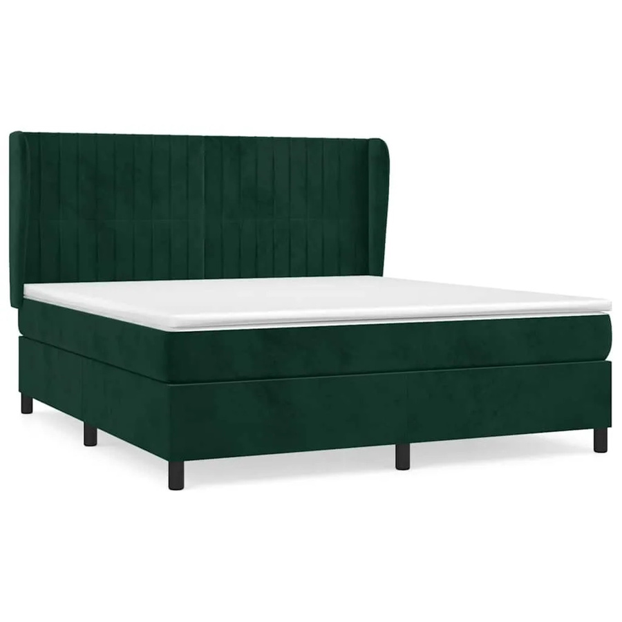 vidaXL Boxspringbett mit Matratze in Dunkelgrün aus Samt, Hybrid-Design mit Taschenfederkern, B/T/H: 180 x 200 x 183 cm - Bild 2