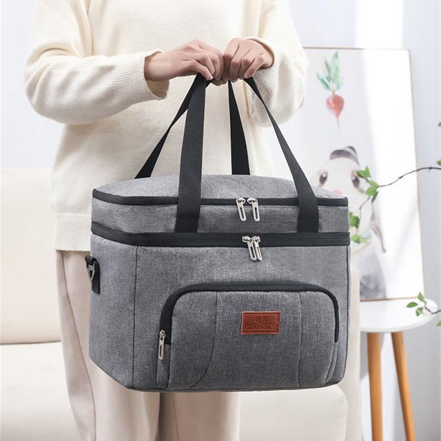 Oxford Thermische Lunchbox Tasche mit großer Kapazität, wasserdichte Isolierung für Büro und Picknick, Farben: Blau und Grau - Bild 1