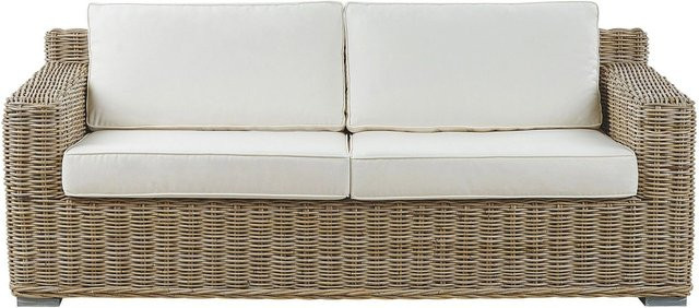 Beliani Gartensofa aus Polyrattan in Beige und Weiss mit Polsterkissen, B/T/H: 194 x 90 x 70 cm - Bild 1