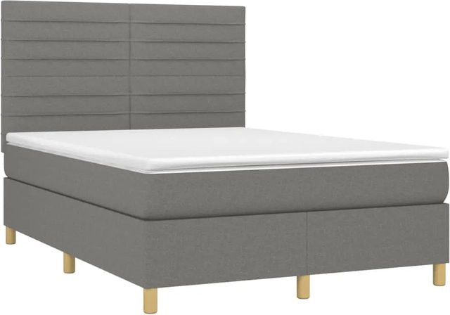 vidaXL Boxspringbett mit Matratze in Dunkelgrau, Hybridbett mit LED-Unterbettbeleuchtung und USB-Ladeport, B/T: 140 x 190 cm - Bild 1