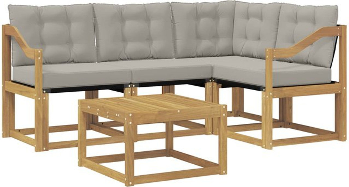 vidaXL Outdoor-Sofagarnitur mit 5-teiligem Loungemöbel-Set aus Stoff in Weiß und Grau, modern und minimalistisch - Bild 1