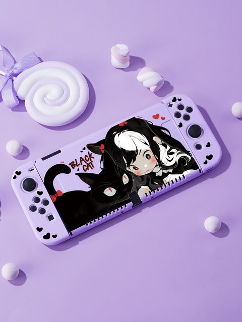 Nintendo Switch OLED Zubehör Anime Girl Cover mit trennbaren Joycon Schalen in Lila - Bild 1