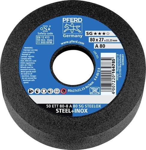PFERD Schleiftopf SG STEELOX ETT für Stahl und Edelstahl, Körnung 80, Durchmesser: 80 mm, Bohrung: 22,23 mm - Bild 1