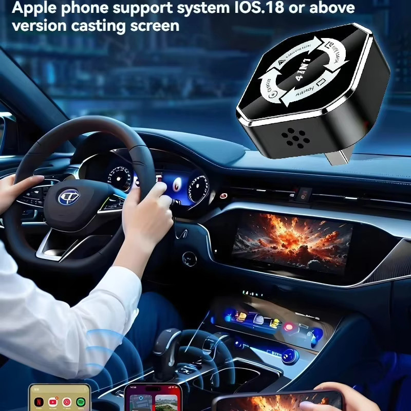 Jumunion Kabelloser 4-in-1 CarPlay und Android Auto Adapter mit AI Box für Apple und Android Spiegelverbindung und Bildschirmprojektion in Schwarz - Bild 3
