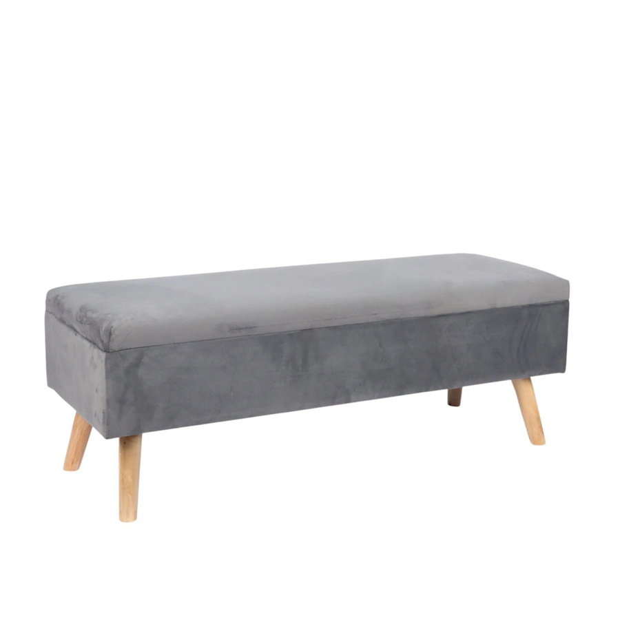 Relaxdays Sitzbank aus Samt und Eukalyptusholz in Dunkelgrau mit Stauraum, klappbar, B/T/H: 110 x 40 x 40 cm - Bild 2