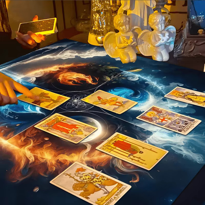 VIKAMA Altartuch Himmel Erde Feuer Wasserdampf Zeremonie Tarotkarten Lesematte für Hexerei und Meditation, Multicolour - Bild 3