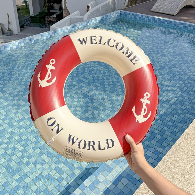 Aufblasbarer Retro-Bootsanker-Schwimmring für Erwachsene in Blau und Rot mit Handlauf - Bild 1