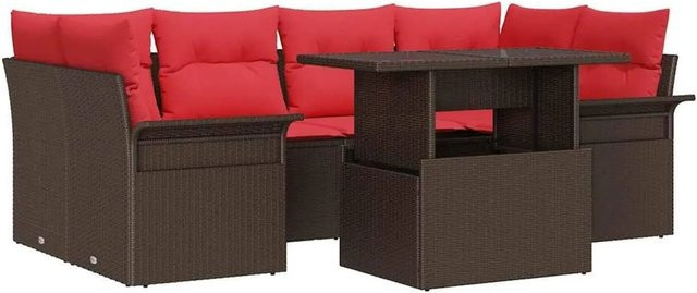 vidaXL Gartenmöbel-Set aus Poly-Rattan in Braun mit 7-teiligem Polster-Set inklusive Ecksofa, 3-Sitzer und Couchtisch - Bild 1