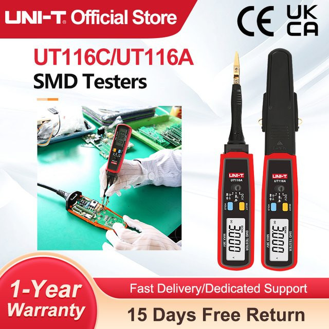 UNI-T SMD Tester UT116C UT116A Rot Widerstandstester mit drehbarer LED für Dioden, Widerstände, Batterien und Kondensatoren - Bild 1