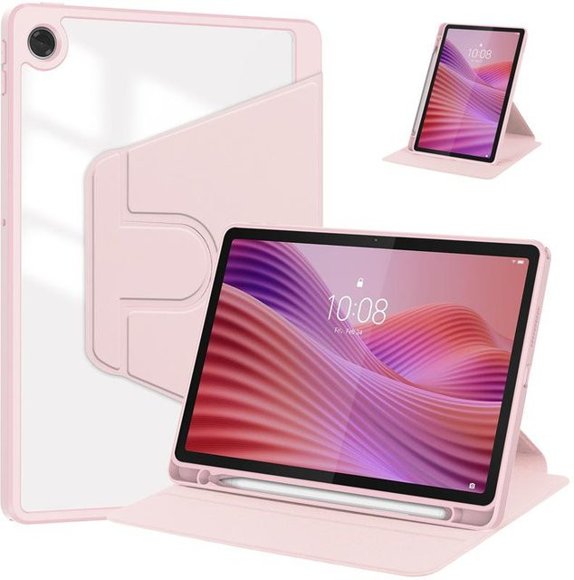 Lenovo Tab 10.1 2025 Etui mit Stifthalter und 360 Grad drehbarem Acryl Hartständer in Rosa - Bild 1