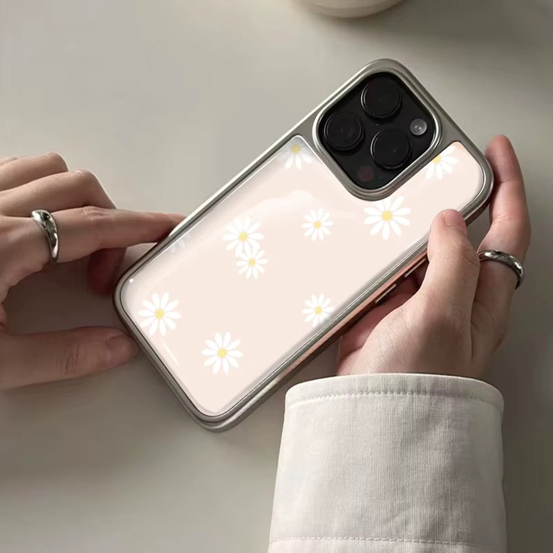 DecoPhone Stoßfeste Handyhülle mit Gänseblümchen-Design und Hydrogel-Rückplatte für iPhone 17, 16, 15, 14 Pro Max, Farbe: Silber - Bild 4