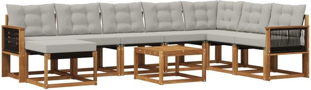 vidaXL Outdoor-Sofagarnitur L-Form aus Akazienholz mit 9 Kissen in Grau und Natur - Bild 1