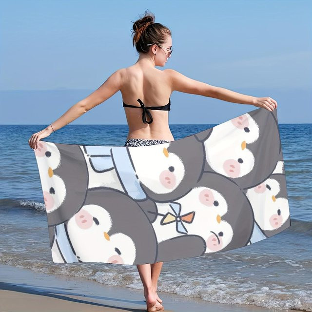 Dalangpa Strandtuch mit Cartoon-Pinguin aus Polyester, weich, schnelltrocknend und hochsaugfähig, B: 30 cm, H: 60 cm - Bild 1