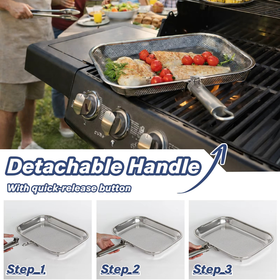 tastyWay Quadratische perforierte Grillplatte aus Edelstahl in Silber, Grillkorb und Grillpfanne - Bild 5