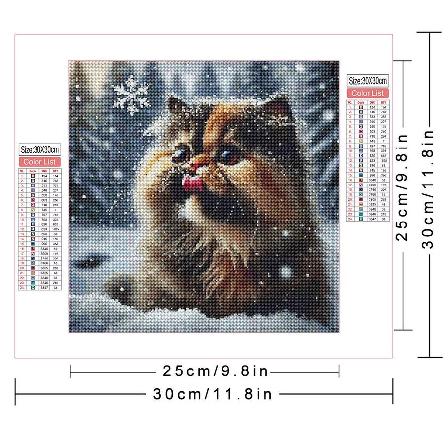 5D Diamantgemälde Set AZQSD mit niedlicher verschneiter Katze als DIY Strass-Kunst Dekor mit vollen runden Diamanten - Bild 2