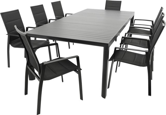 DEGAMO Garten-Garnitur LAGOS XL 9-teilig aus Alu und Kunstgewebe in Schwarz - Bild 1