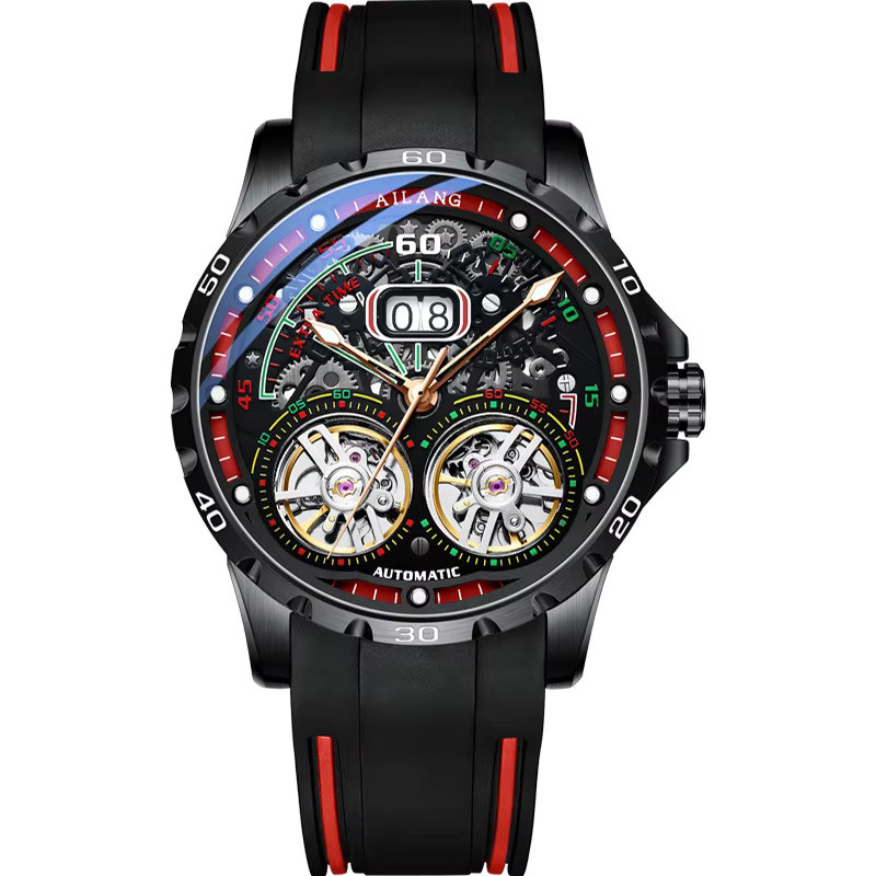 AILANG Armbanduhr, Doppel Tourbillon, Automatik, Edelstahl, Silikon, Herren - Bild 7
