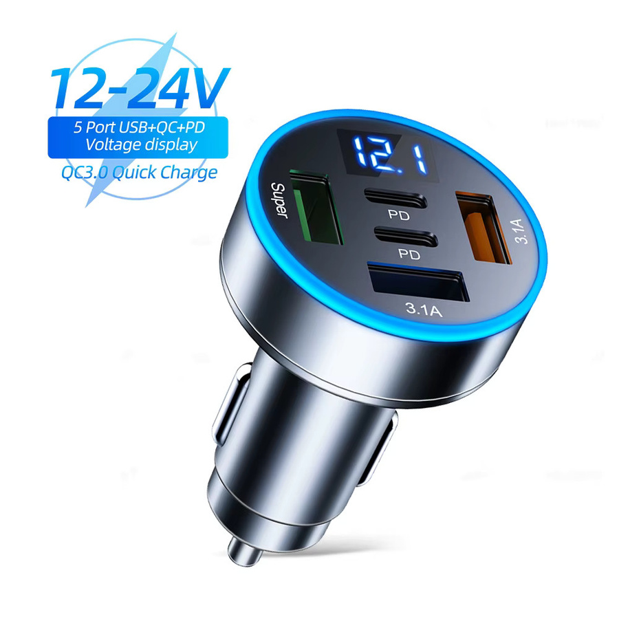 Kebidumei Auto Ladegerät mit 250W Schnellladefunktion, 3 USB und 2 PD USB-C Anschlüssen, Farbe: Silber - Bild 4