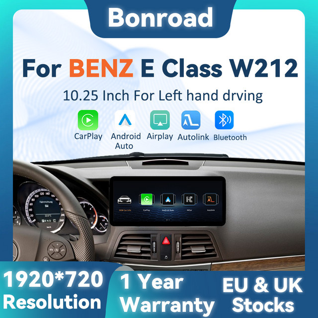 BONROAD Auto-Multimedia-Touchscreen für Mercedes Benz E-Klasse W212 mit 10,25 Zoll Display, kabelloses CarPlay, Android Auto, GPS und Bluetooth, Farbe: Schwarz - Bild 1