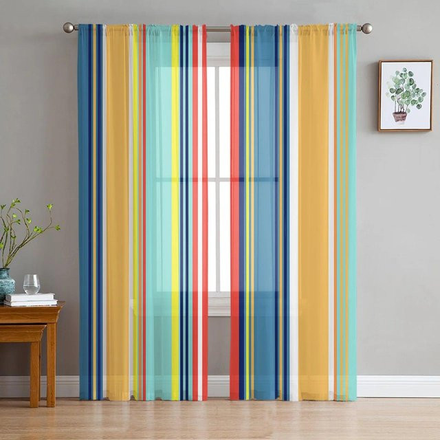 Transparente Tüll-Vorhänge von A Family Of Home Textiles mit schwarz-weißen unregelmäßigen vertikalen Streifen, 2er-Set, Breite: 135 cm, Höhe: 114 cm - Bild 1
