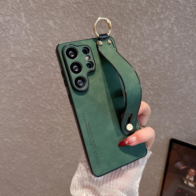 Luxus Lammleder Handyhülle mit Handgelenkschlaufe für Samsung Galaxy S21 S22 S23 S24 S25 S26 Ultra Plus in Grün - Bild 1