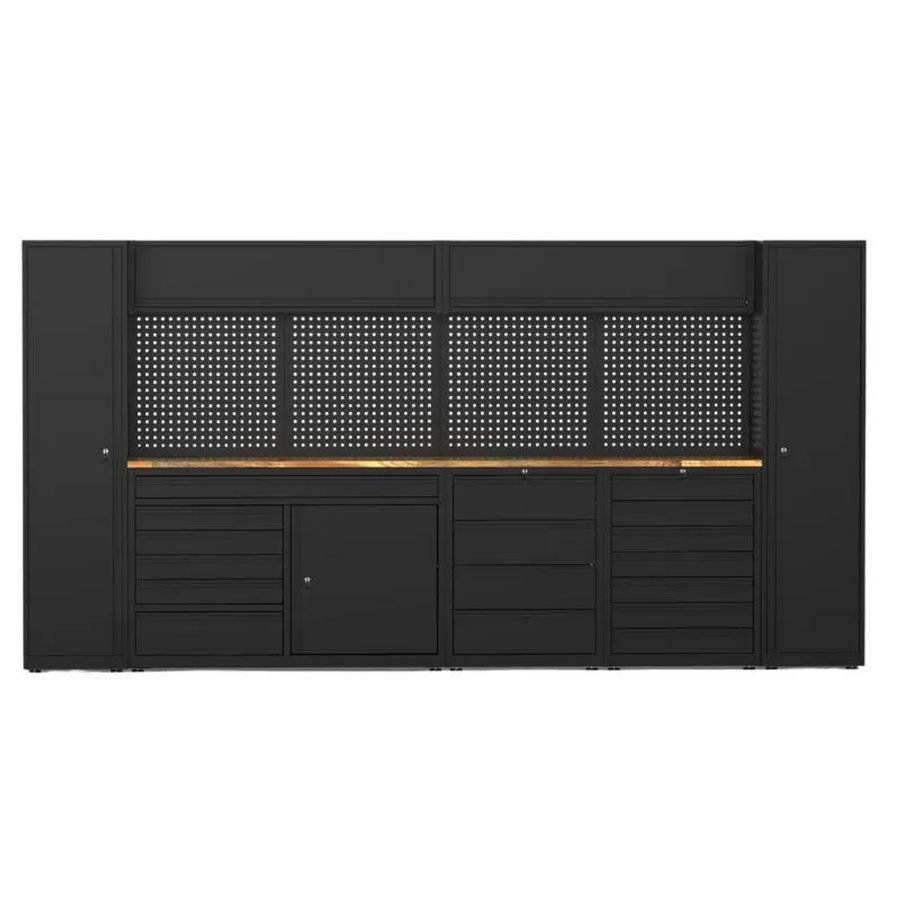 Galaflor Werkzeugschrank mit Arbeitsplatte, Lochwand und Türen, Schwarz, Breite: 202,5 cm - Bild 2