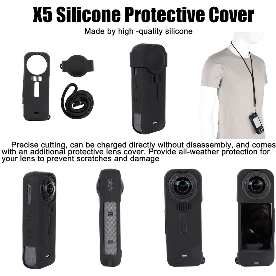 Insta360 Silikonhülle mit Objektivdeckel und Hängeseil in Schwarz für Insta360 X5 - Bild 2