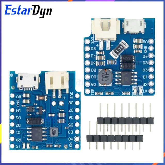 Estardyn Battery Shield V1.1 V1.2 für WEMOS D1 Mini Lithium-Ionen-Akkuladestation und Boost-Modul in Blau - Bild 1