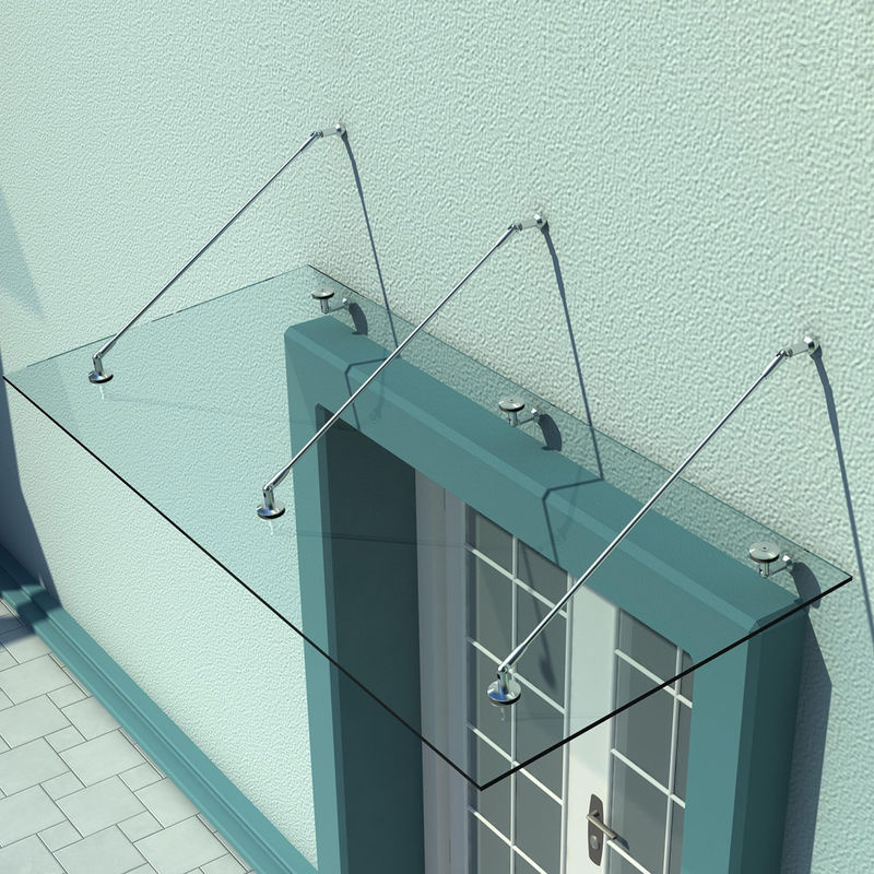 HOMCOM Glasvordach aus gehärtetem ESG-Glas und Edelstahl in Klarglas, B/B/T: 200 x 90 cm - Bild 2
