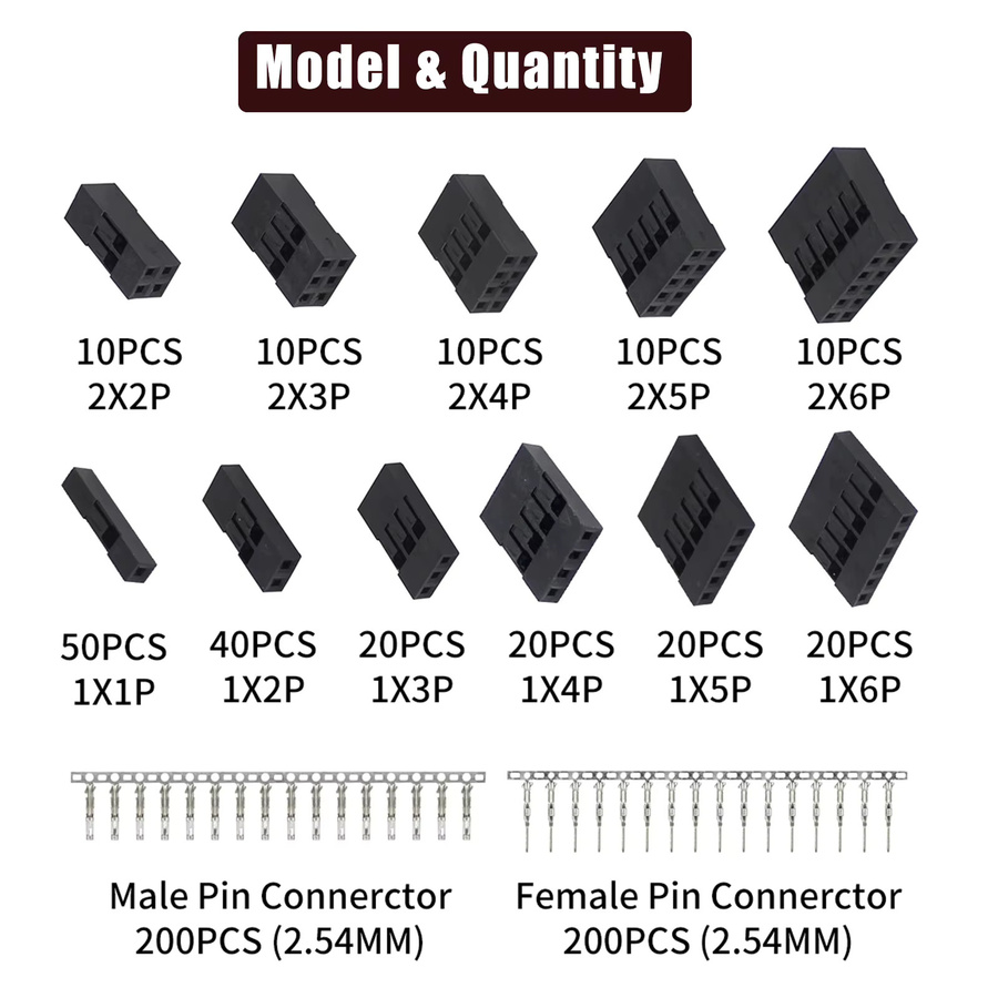 620 Stück Jumper Wire Connector Kit mit 2,54 mm Crimp Pin Terminals und 1-12 Pin Header Gehäusen in Schwarz - Bild 2