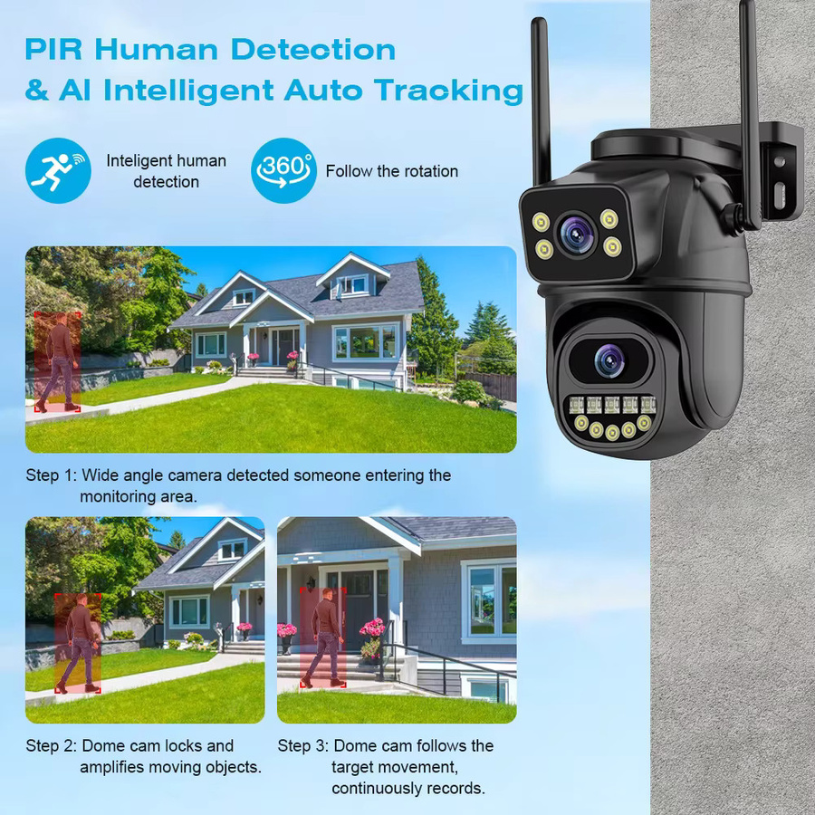 DDBROUGEN 4K 8MP Dual Objektiv IP Kamera mit Dual Screen, Wifi PTZ Outdoor Überwachungskamera mit 4MP AI Auto Tracking, HD Audio Video und iCSee App Unterstützung - Bild 5