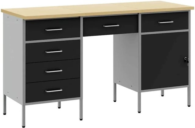 vidaXL Werkbank mit Schubladen und Pegboard, 3-teilig, Schwarz, B/T/H: 150 x 55 x 85 cm - Bild 1