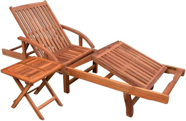 vidaXL Sonnenliege aus Massivholz Akazie mit Tisch in Braun - Bild 1