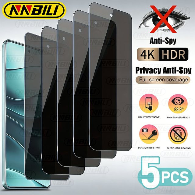 NNBILI 5 Stück Sichtschutz Panzerglasfolie für Xiaomi Redmi Note 13 14 15 Pro und Redmi K90 Serie - Bild 1