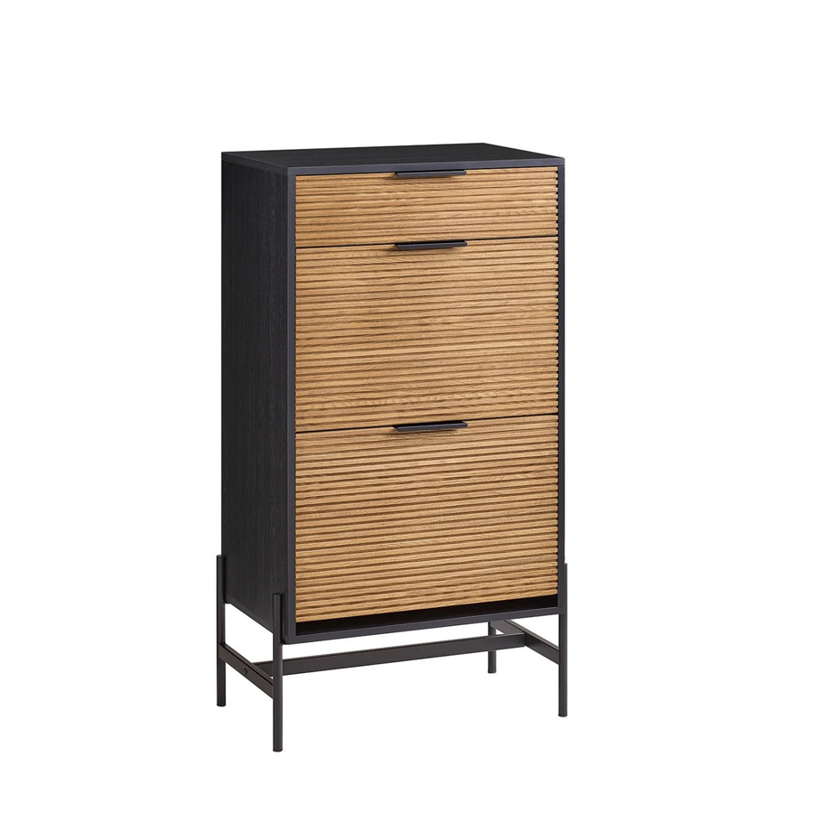 SoBuy Schuhschrank HFSR03-SCH mit 2 Klappen und 6 Ablageflächen in Schwarz, H: 115 cm, B: 64 cm, T: 40 cm - Bild 2