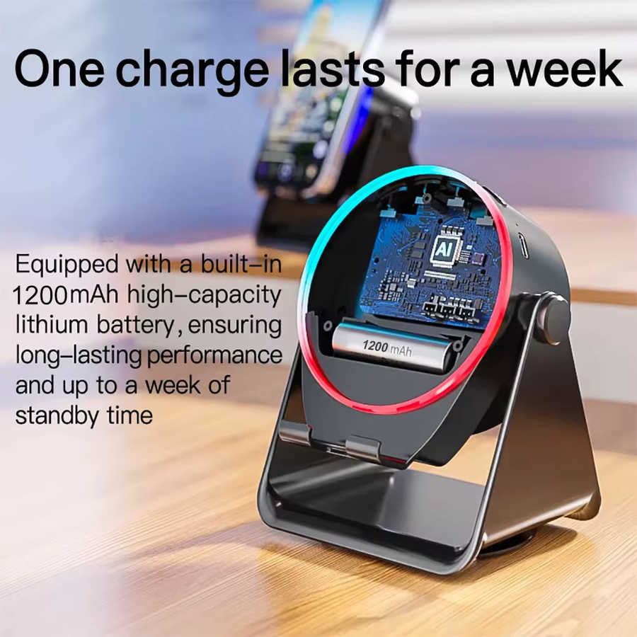 KEBIDU 4-in-1 Kabelloser Bluetooth Induktionslautsprecher mit RGB-Beleuchtung und drehbarem Telefonständer in Schwarz - Bild 4