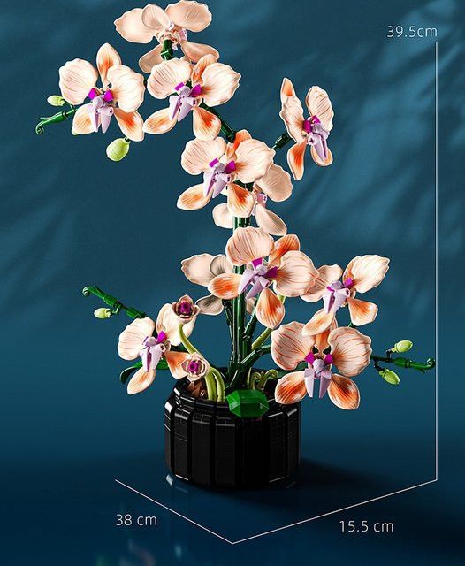 MOQIDODO Bauklötze Set Orchideen Bouquet mit Schmetterling als dekorative Topfpflanze und Spielzeug für Mädchen - Bild 1
