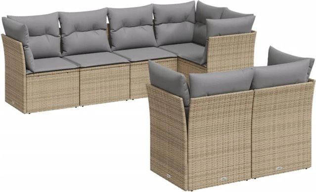 vidaXL 7-tlg Garten-Sofagarnitur aus Poly Rattan in Beige mit Kissen und Metallgestell Modell 37 - Bild 1