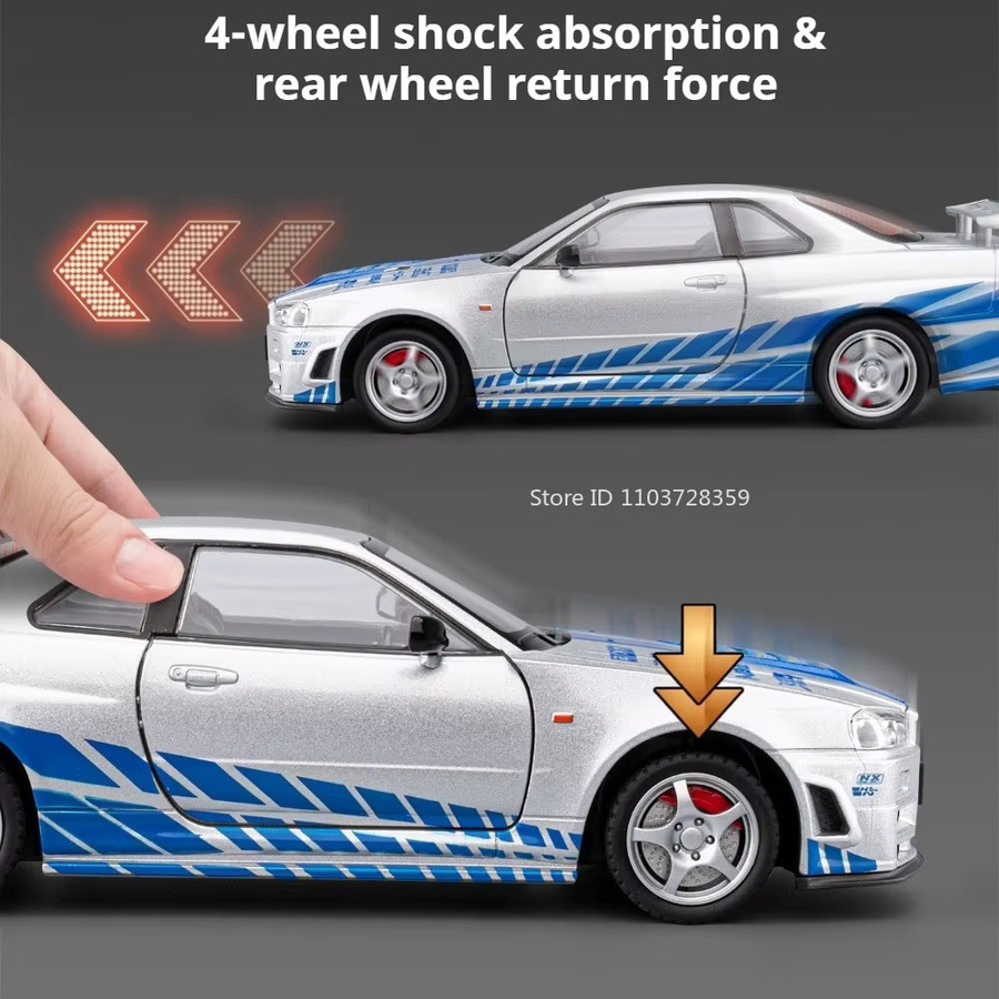 MAKEDA GTR-R34 Miniaturmodell, 1:24 Maßstab, mit Licht und Sound, Schwarz - Bild 3