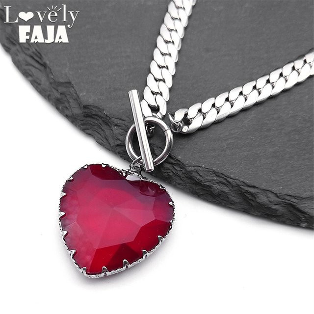 Lovely FAJA Halskette Edelstahl, Silber, Rotes Herz Anhänger, Damen - Bild 1