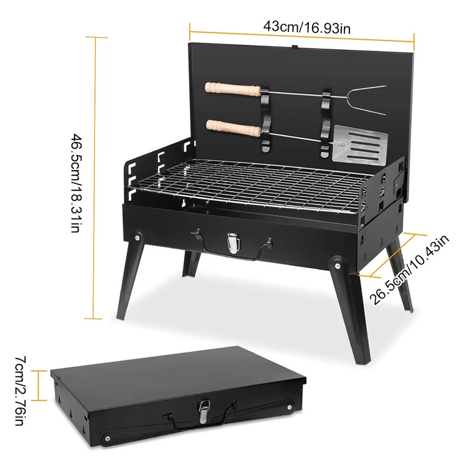 LONENESSL Tragbarer Holzkohlegrill aus Edelstahl in Schwarz für Camping und Picknick, B/T/H: 46,5 x 43,0 x 0 cm - Bild 6